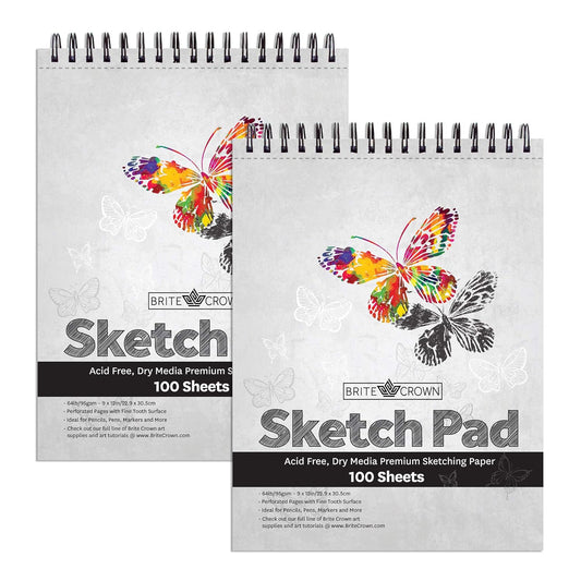Sketch Pad 2-Pack - 9x12 Drawing Pads for Kids 9-12, Teens - 64lb (95gsm) Art Paper - Spiral Perforated 100 Sheets Each - Sketch Book for Kids, Art Sketchbook for Dry Media