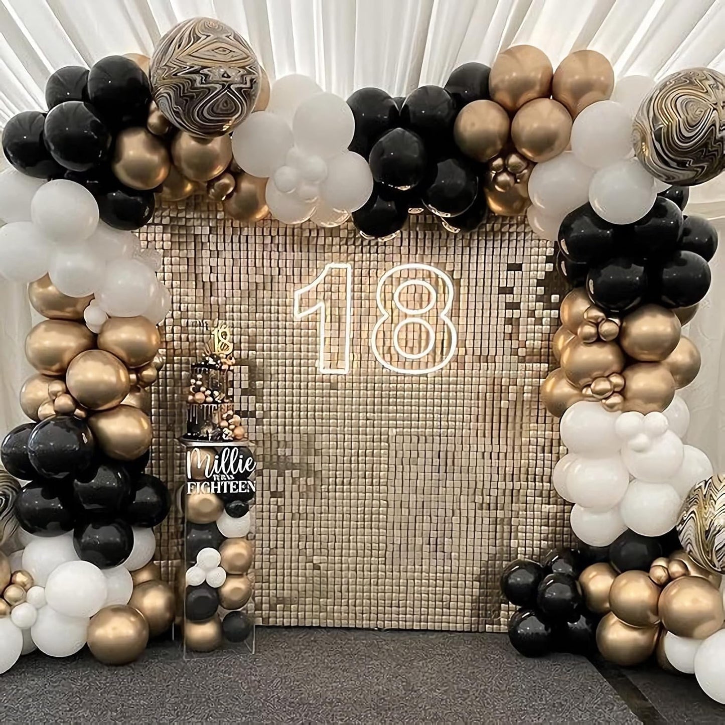 Black and Gold Balloon Arch Garland Kit-2025 New Years Balloons NYE Party White Metallic Marble Foil Balloons for Birthday Graduation Wedding Baby&Bridal Shower Retirement Bachelorette Anniversary