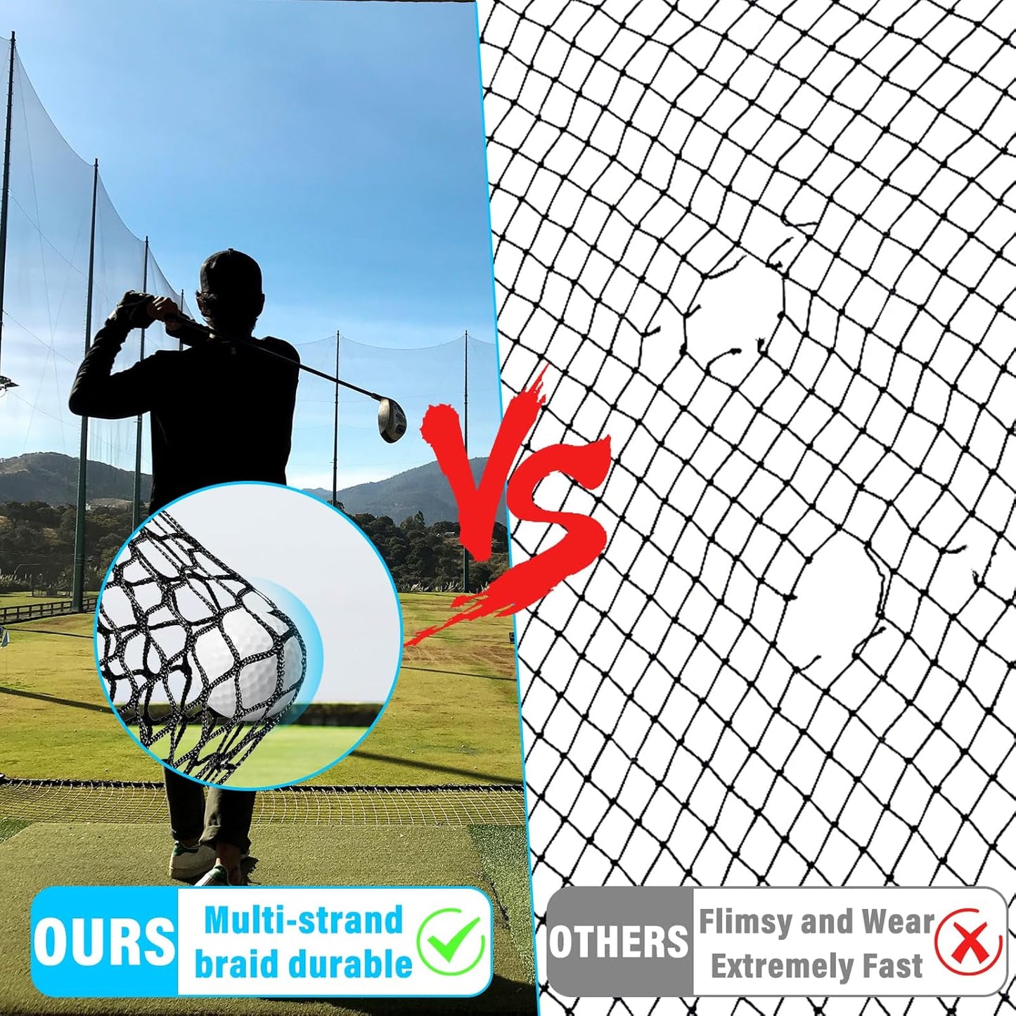 Golf Net,10Ft,15Ft,20Ft,25Ft,30Ft Versatile Golf Practice Net with Mat for Backyard, Garage and Indoor Use-Your Ultimate Golf Hitting Net for Swing Practice