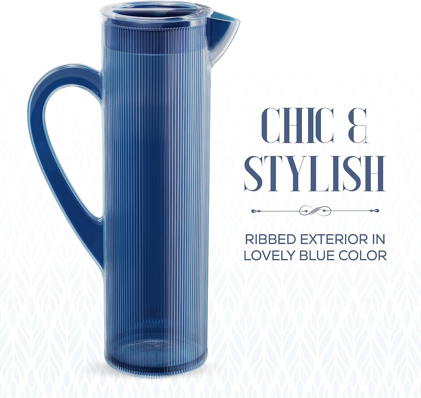 elle decor Acrylic Water Pitcher with Lid | Indigo Blue Tall Jug | Plastic Juice Carafe for Iced Coffee, Mimosa Bar, Lemonade, and Orange Juice | 50-Ounces Iced Tea Pitcher for Fridge