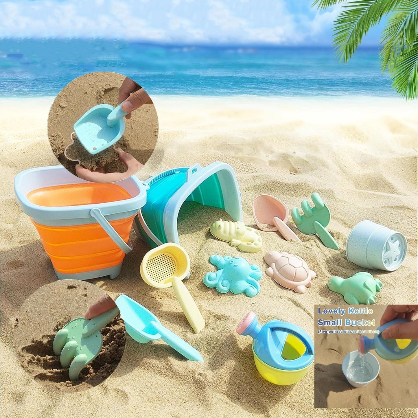 Beach Toys, Sand Toys Set with Big Mesh Bag & Sand Mold and Shovels Set, ，Beach Toy for Toddlers Kids Age 3-10，Sand Toy for Toddler Kids,Sand Box Toys for Toddlers Kids