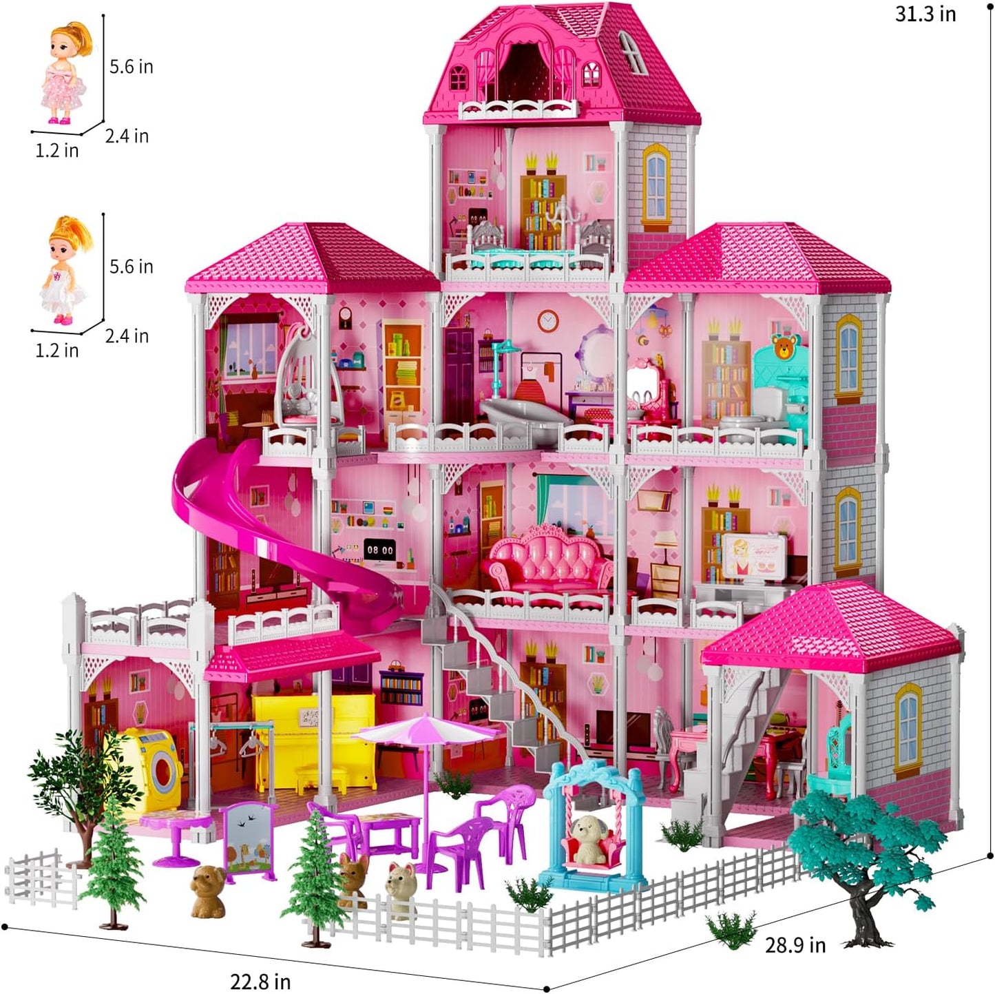 TEMI Doll House - 4-Story 12 Rooms Playhouse