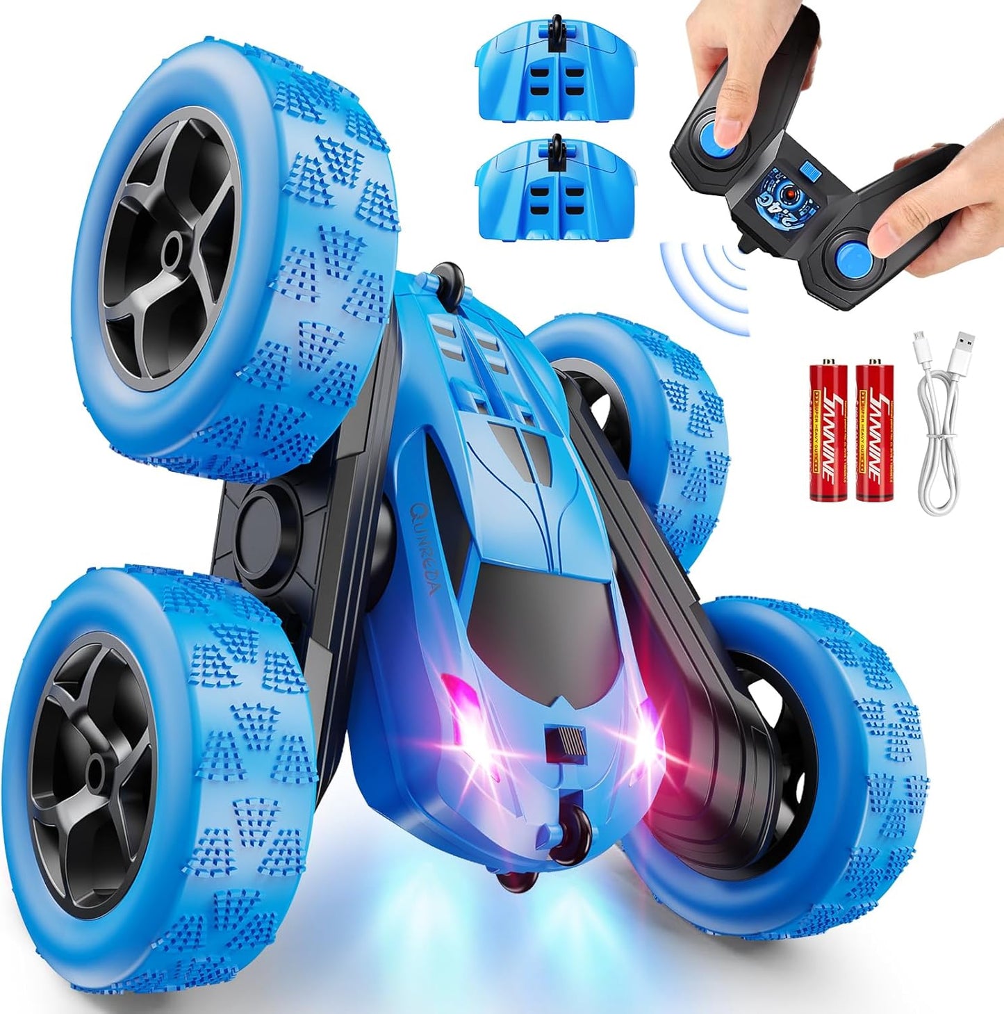 QUNREDA RC Stunt Car 4WD 360° Rotating Blue