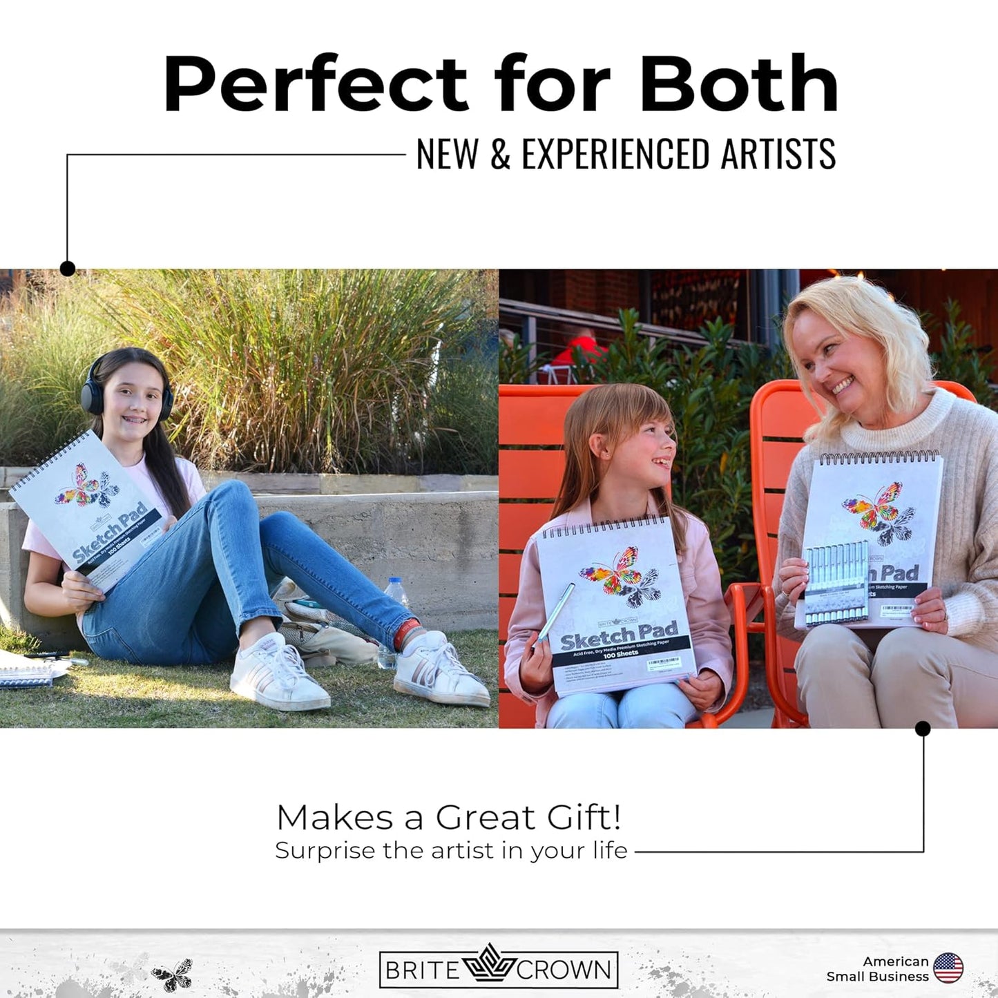 Sketch Pad 2-Pack - 9x12 Drawing Pads for Kids 9-12, Teens - 64lb (95gsm) Art Paper - Spiral Perforated 100 Sheets Each - Sketch Book for Kids, Art Sketchbook for Dry Media