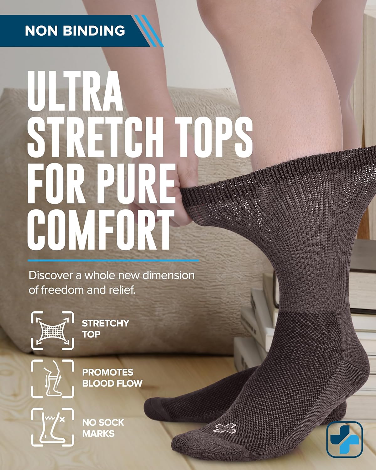 Doctor's Select Diabetic Socks for Men 9-12 - 4 Pairs Crew Neuropathy Socks for Men | Brown