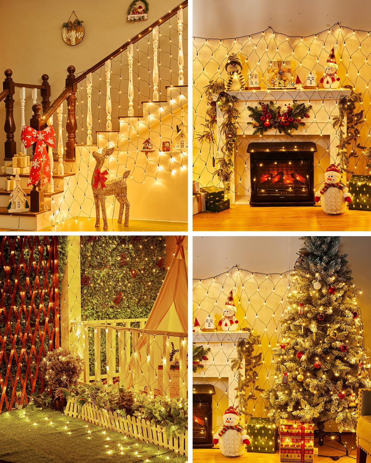 Brightown 360 LED Net Christmas String Lights for Bushes - 12FT Mesh Lights with Adapter for Christmas Wedding Party Home Garden Lawn Bushes Decor, Warm White