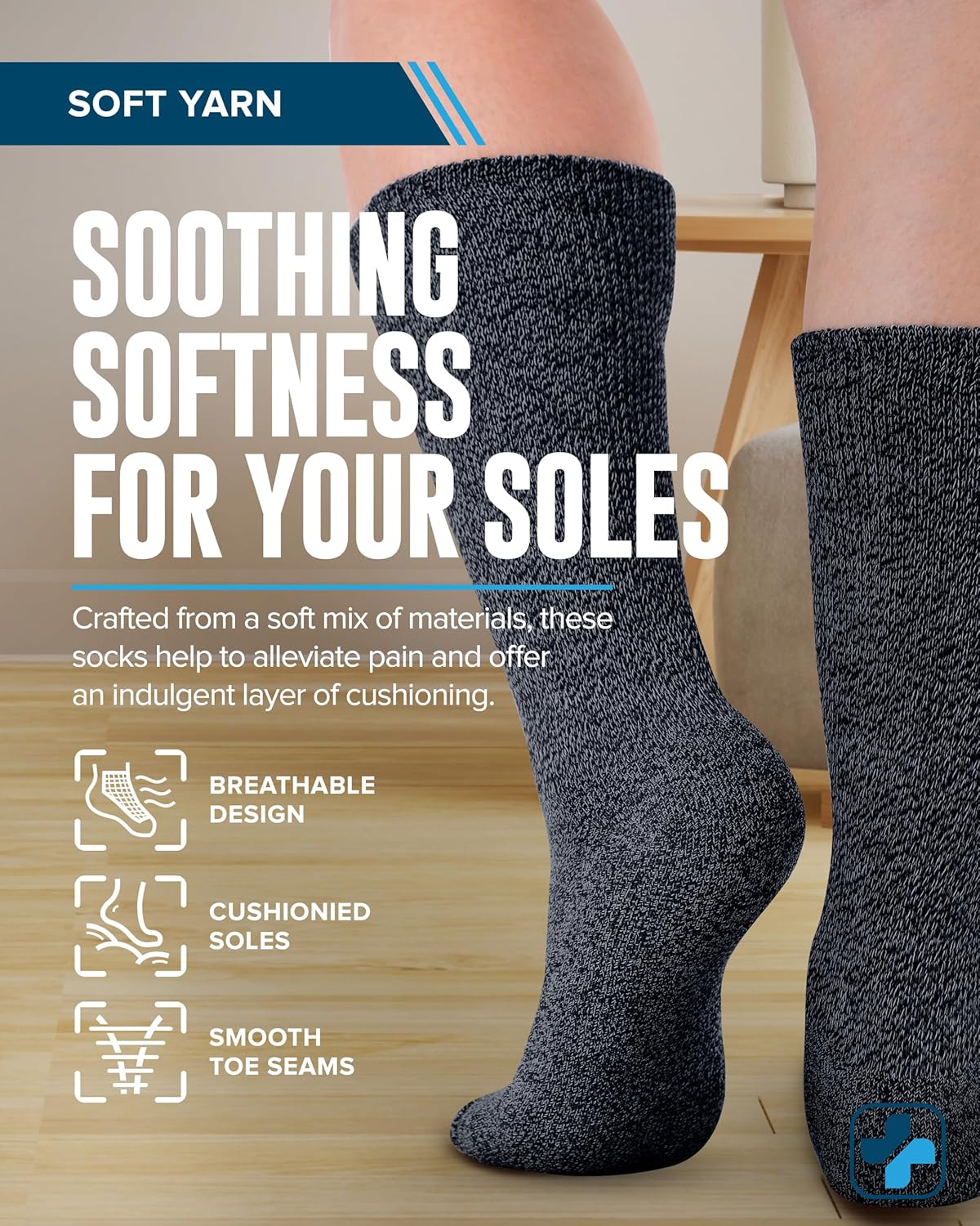 Doctor's Select Diabetic Socks for Men 9-12 - 4 Pairs Crew Neuropathy Socks for Men | Brown