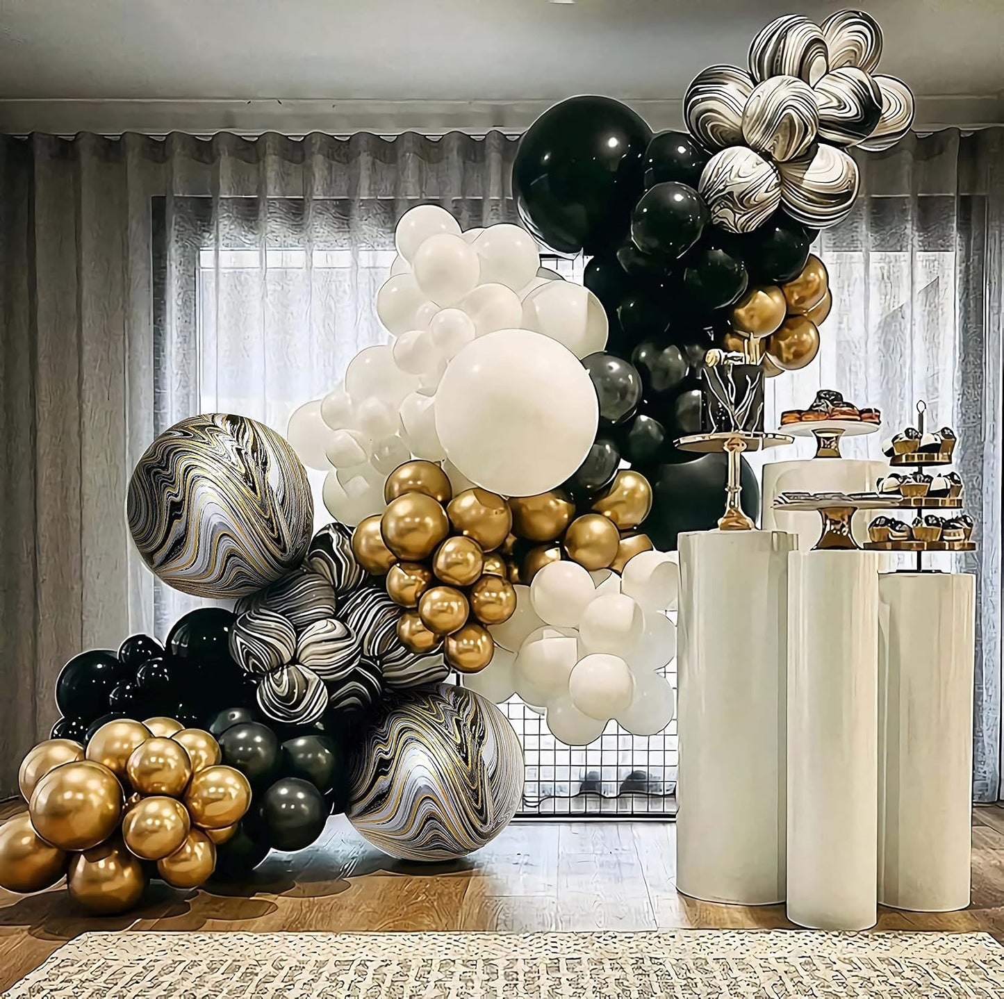 Black and Gold Balloon Arch Garland Kit-2025 New Years Balloons NYE Party White Metallic Marble Foil Balloons for Birthday Graduation Wedding Baby&Bridal Shower Retirement Bachelorette Anniversary