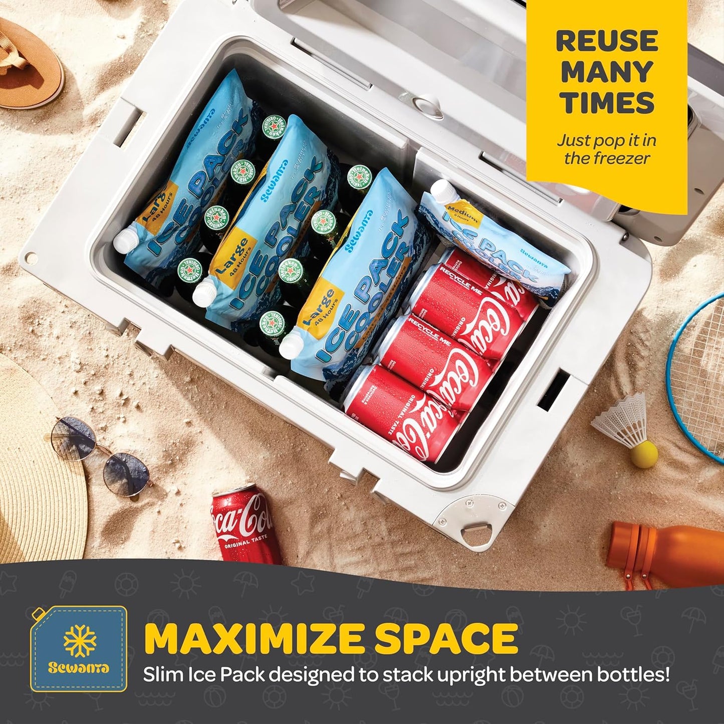 Reusable Ice Packs for Lunch Boxes and Coolers, Ice Pack for Outdoor Activities Like Camping & Travel. BPA-Free Keeps Your Drink & Food Various Sizes Colds Up 8 to 48 Hours with No Mess of Melting Ice