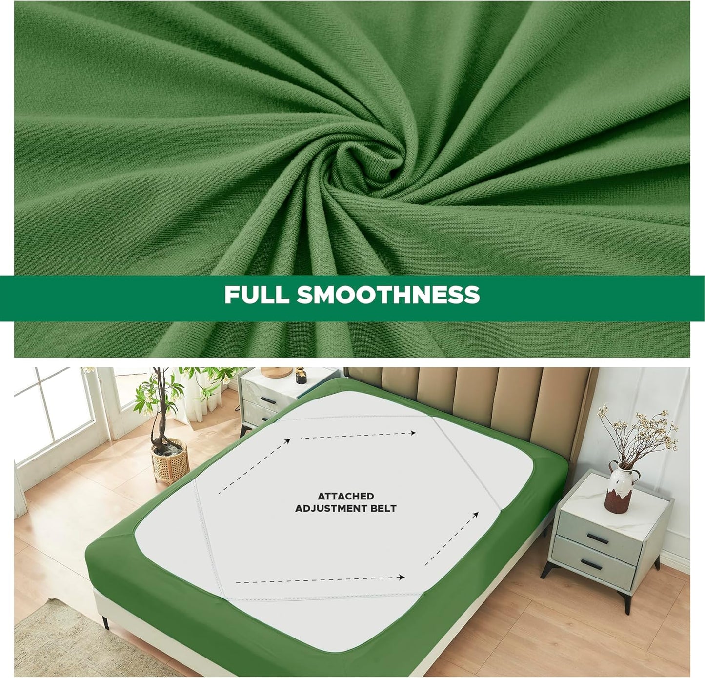 Biscaynebay Decorative Box Spring Cover Queen Size, Sage Luxurious Jersey Knitting Stretchy Wrap Around 4 Sides Bed Skirt for Home/Hotels, Easy Fit Wrinkle & Fade Free Machine Washable