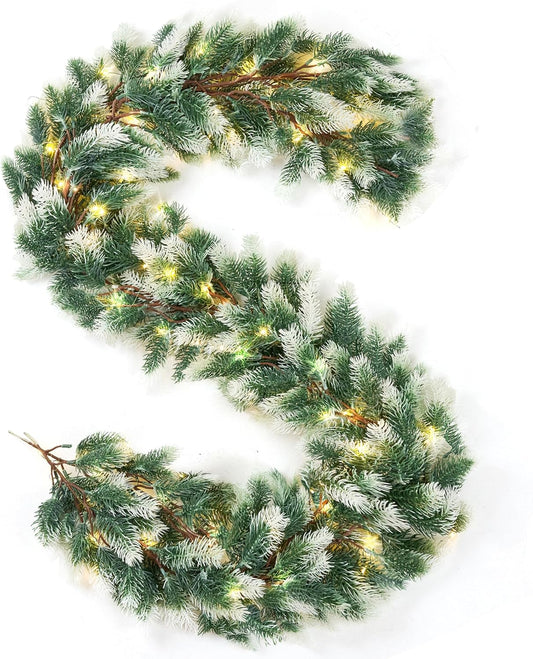JOIEDOMI 6ft Christmas Garland with Lights, Pine Garland for Mantle, Xmas Decorations Clearance Tree Decor Cedar Garland Battery Operated Prelit Realistic Wreath for Table, Fireplace Indoor Outdoor