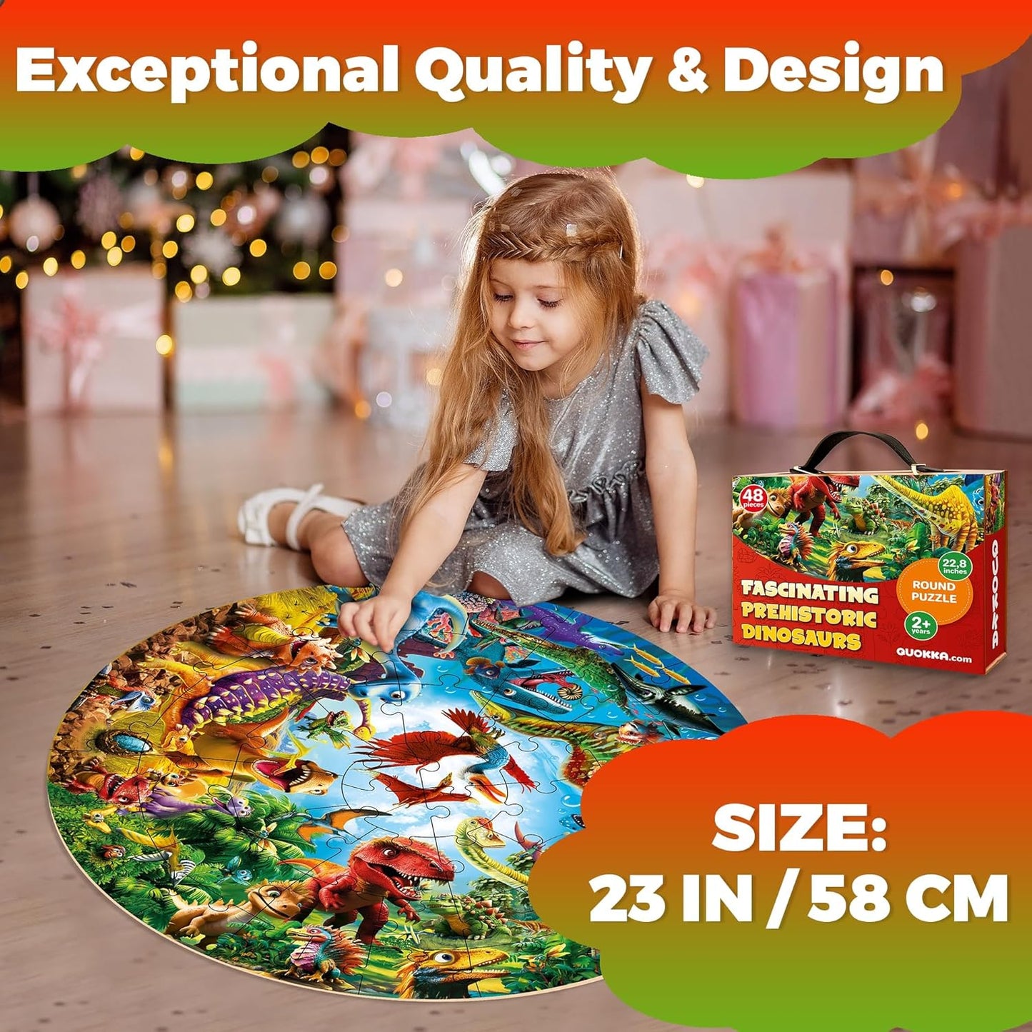 QUOKKA Giant Puzzles for Kids Ages 4-6 - 48 Piece Round Puzzles for Toddlers 3-5 - Large Floor Educational Kids Puzzle Ages 2-4 - Boys and Girls Dino Activity Game Toy