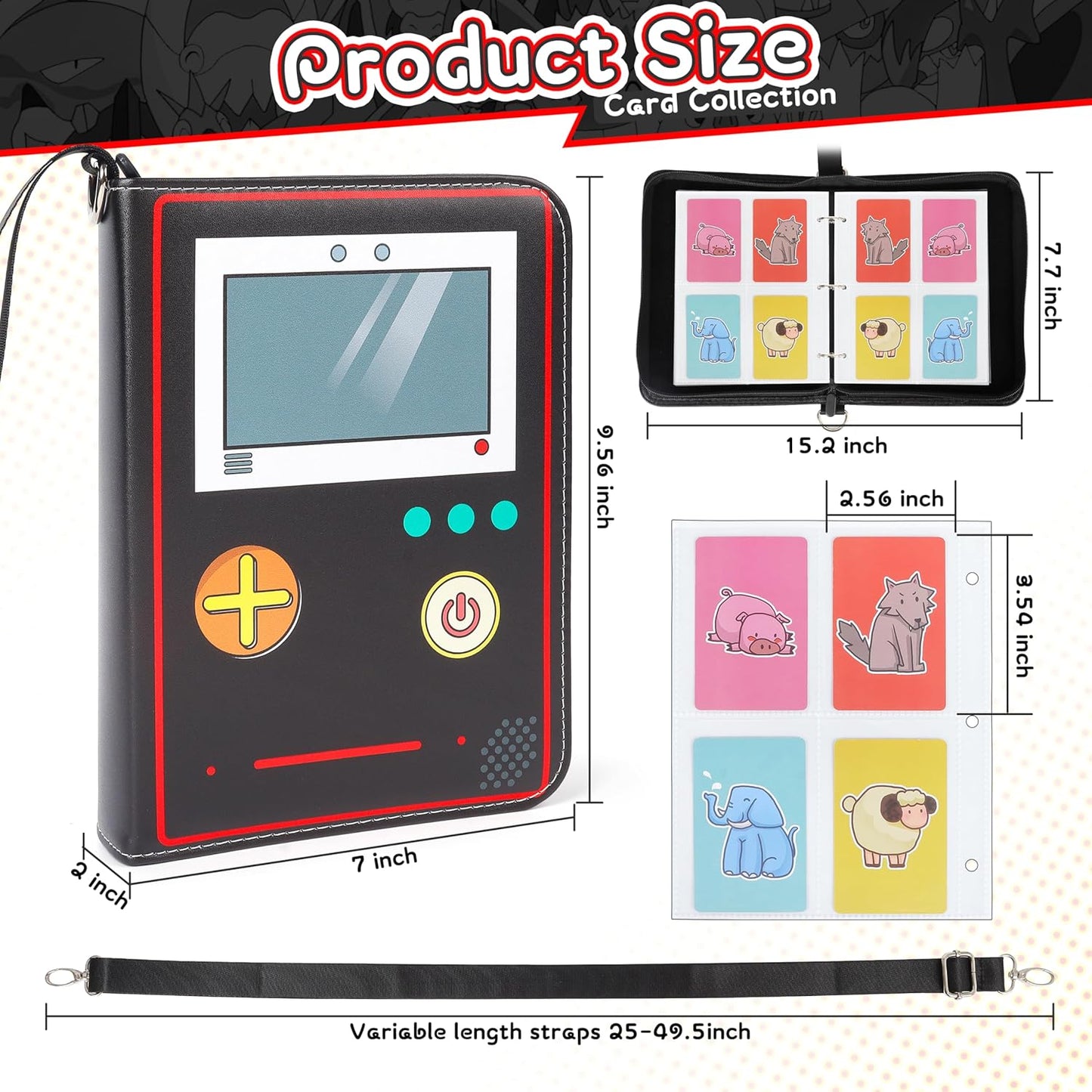 ZAIONE Trading Card Binder for Boys: Black 4 Pocket Collection Binders with 440 Pockets - Waterproof Game Cards Holder Album with Zipper for Storage & Gifts