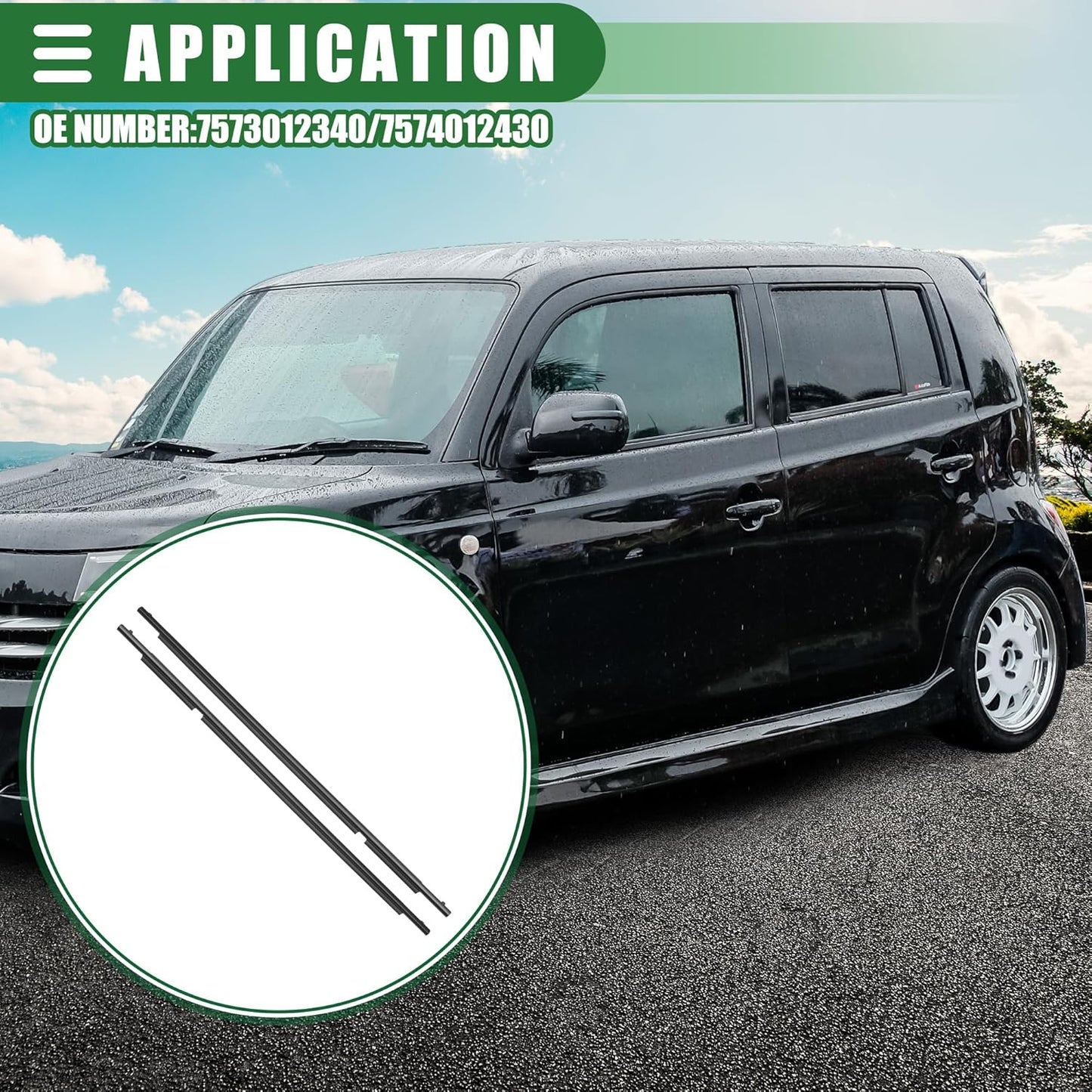 Motoforti Rear Left and Right Door Window Belt Weatherstrip, Window Weatherstrip, for Scion XB Base 2.4L L4 - Gas 2008-2015, Rubber, Black, 1 Pair