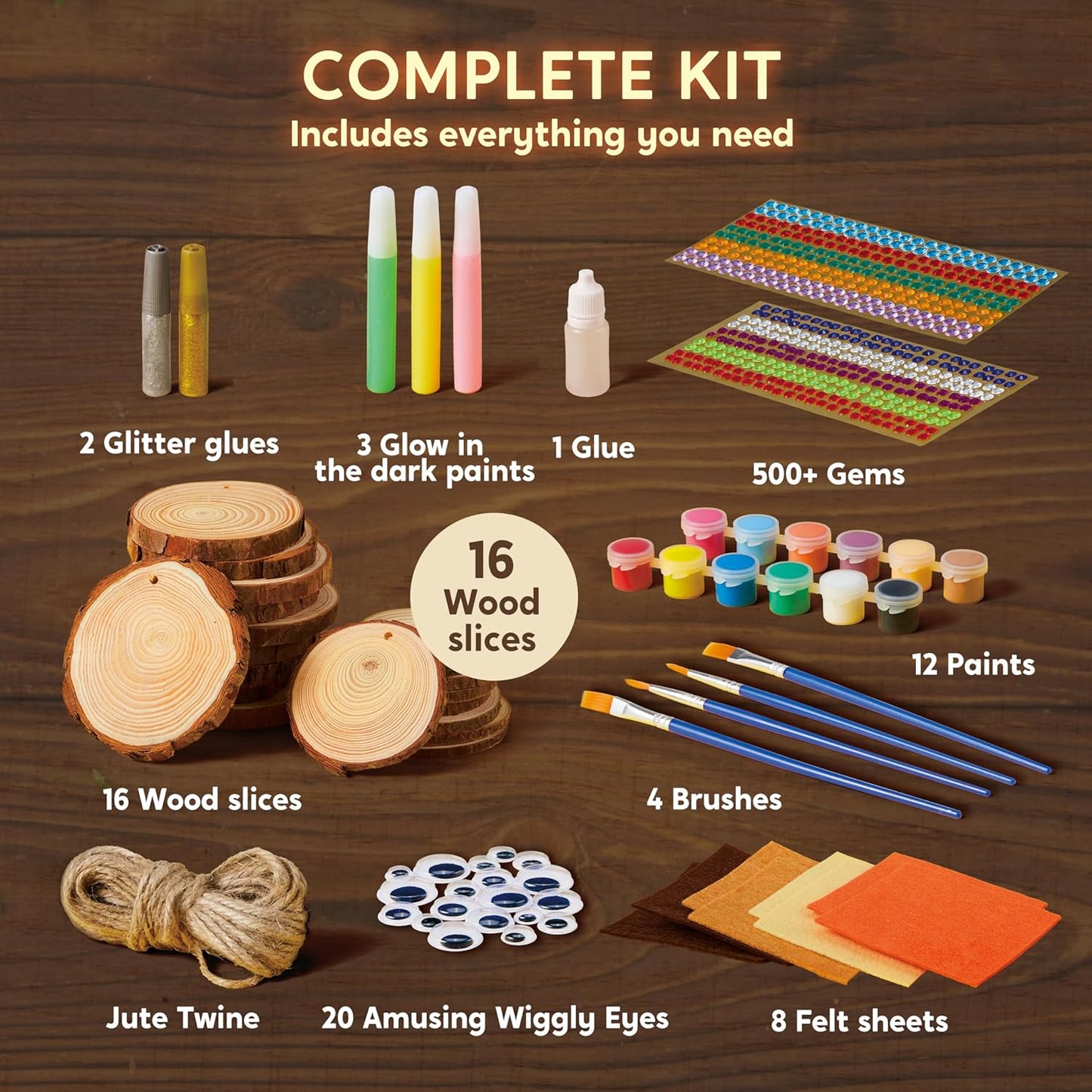 Klever Kits Wooden Painting Craft Kit-Glow in The Dark- Arts and Crafts for Kids Ages 6-12 Wood Slices with Art Activitiy Supplies, Wood Crafts for Boys Girls Party Gift Easter Painting