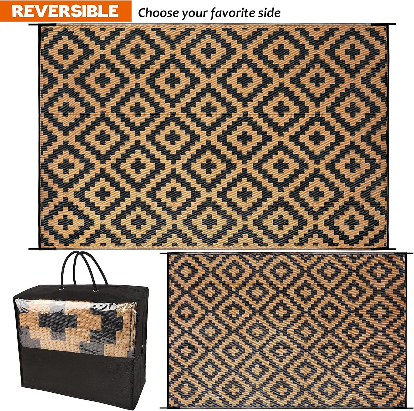 SAND MINE Reversible Rug, 6'x9', Black/Brown